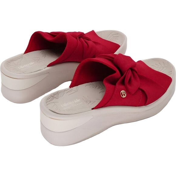 LifeStride Smile Red Wedge Slide Sandals Bow Top Comfort Slip-On US 8.5M EU 39 - Picture 3 of 6